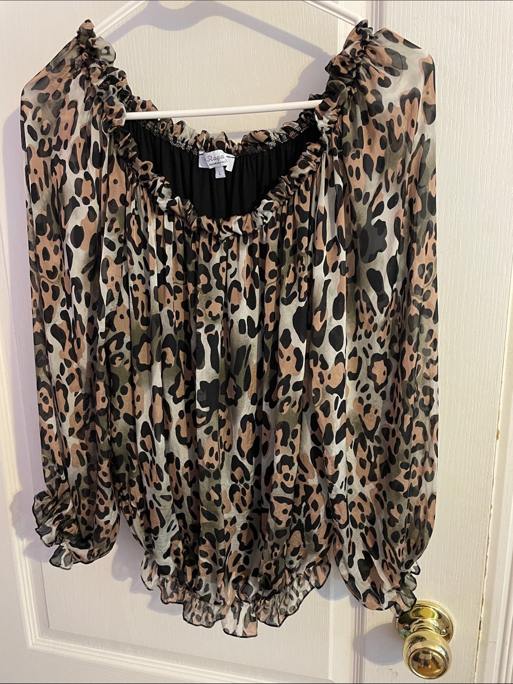 Le Ragazze Leopard-Print Off-Shoulder Silk Blend Blouse - Size Large